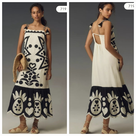 Farm Rio Square Neck Linen Patchwork Maxidress - Picture 2 of 8